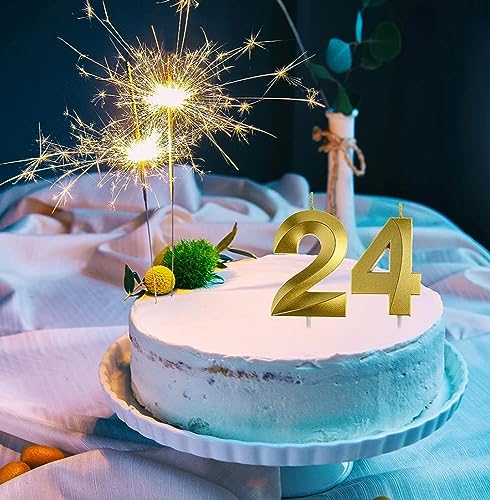 Image of Number Candles 3 inch for Birthday, Wedding, Engagement, Valentines Day Celebration, Theme Party, Bridal Shower Decoration Gold (Numerical No 24 or 42)