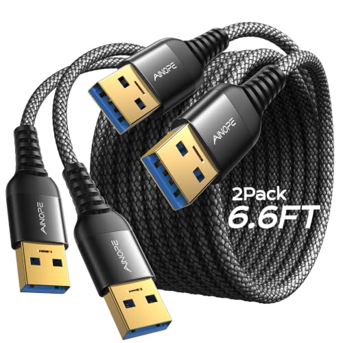 Image of AINOPE USB to USB Cable, 6.6FT*2Pack USB 3.0 A to A Male to Male Cable [Never Rupture] Double End Type A Cord for Data Transfer, Compatible with Hard Drive Enclosures, Laptop Cooler, KVM, DVD Player