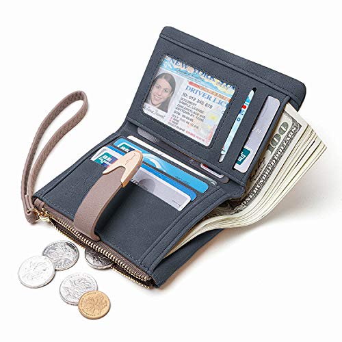 PofeeXIO Womens Wallet Rfid Small Bifold Wallet,Ladies Zipper Card Cluth Coin Purse Wristlet (Navy)2