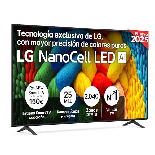 LG 75NANO80A6B - TV 75', 4K NanoCell, Smart TV, LED IA, WebOS 25, Procesador Potente e Inteligente,...