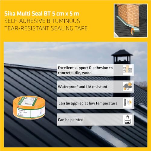 Image of SIKA - Butyl waterproofing tape MultiSeal BT - Weatherproof - Seals out water and draughts - Rubber tape for pipe cracks - 5 cm x 5 m - Silver