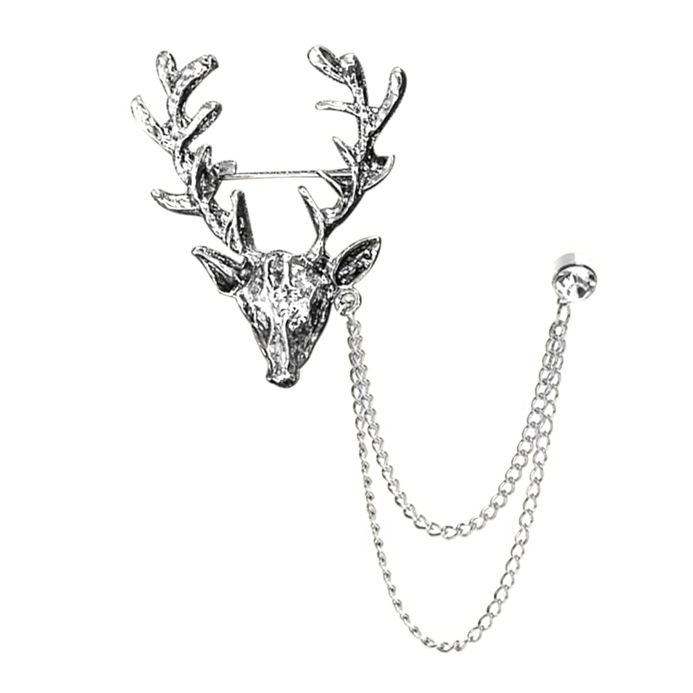 Vintage Animal Tassel Chain Lapel Pin for Men Women - Punk, Buck, Suit, Tie - Deer, Ram, Owl Rhinestone Collar Chain Pin for Boyfriend Gifts