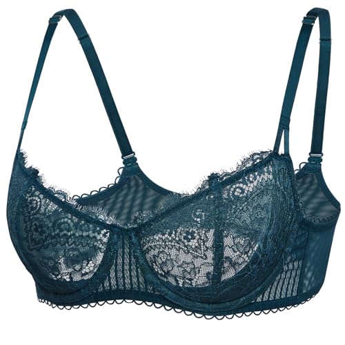 Image of DOBREVA Women's Sexy Lace Push Up Plus Size Bra Sheer Balconette Underwire Unlined