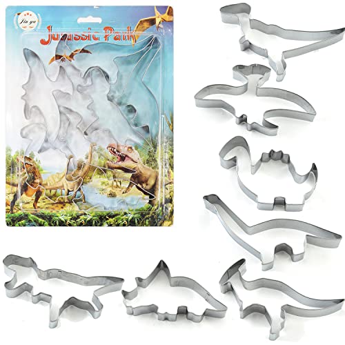 YBRAG Cortador de galletas de dinosaurio, juego de cortadores de galletas de acero inoxidable, para fiestas infantiles, DIY fondant masa de azúcar, decoración de pasteles (7 unidades), BX001 Cover