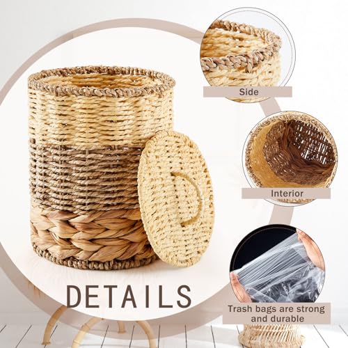 Image of Ctosree 1.3 Gallons Small Trash Can with Lid Handle Boho Woven Braided Bathroom Waste Basket Trash Can with 100 Garbage Bags for Bedroom Office Laundry(Braided Wicker, Primary Color)