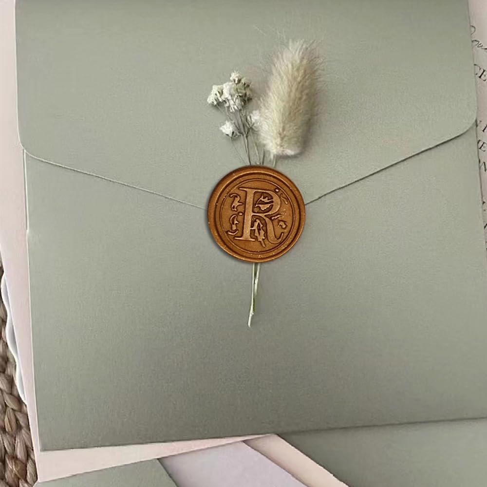 Poemluve Wax Seal Stamp Alphabe Letters R 25mm Initials Vintage Sealing Wax Stamps Brass Head with Removable Wood Handle for Scrapbooking Wedding Invitation - Image 4