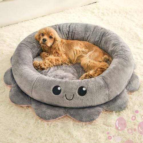 Jiupety Hundebett Rund Mittelgroße Hunde, Hundekörbchen Hundekorb mit Octopus Form, 76 cm Hundekissen Waschbar, Hundebetten für Mittelgroße & Kleine Hunde, Grau