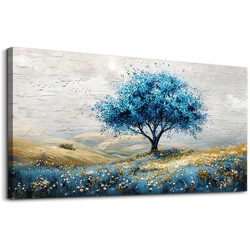 PHAOHUAXM Canvas Wall Art For Living Room Large Wall Decor For Bedroom Blue Tree Landscape Paintings Office Decorations Farmhouse Wall Pictures Artwork Room Home Decoration Ready To Hang 20x40 In