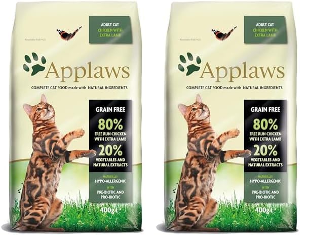 Applaws Complete and Grain Free Adult Dry Cat Food, Chicken with Extra Lamb, 400g Bag (Pack of 2)