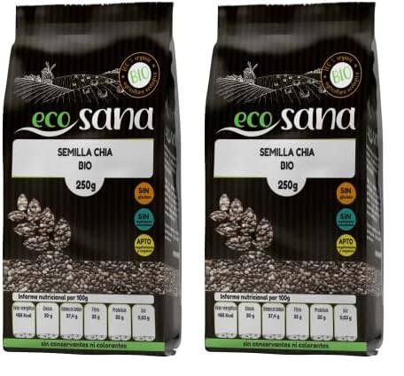 Drasanvi ECOSANA SEMILLA CHÍA CERTIFICADO BIO by - Alto contenido de fibra - VEGANO - SIN GLUTEN - 250g (Paquete de 2)