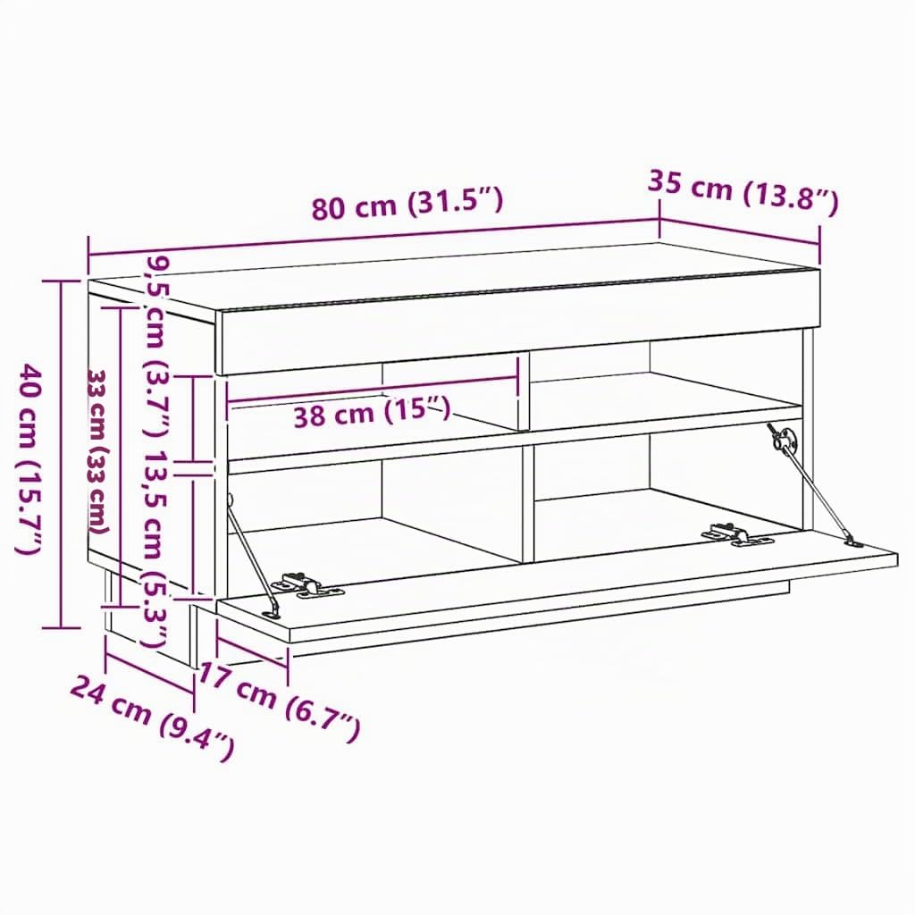 vidaXL Meuble TV avec Lumières LED, Armoire de Télévision, Meuble Télé de Salon, Armoire Basse Salle de Séjour Intérieur, Moderne, Chêne Sonoma