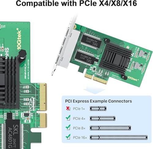 1000 Mbps Gigabit Ethernet Converged Network Adapter (NIC) z chipem Intel I350 | Ethernet PCI Express NIC Network Card | Quad Copper RJ45 porty | PCI Express 2.1 X4 | Compare to Intel I350-T4,2-Pack