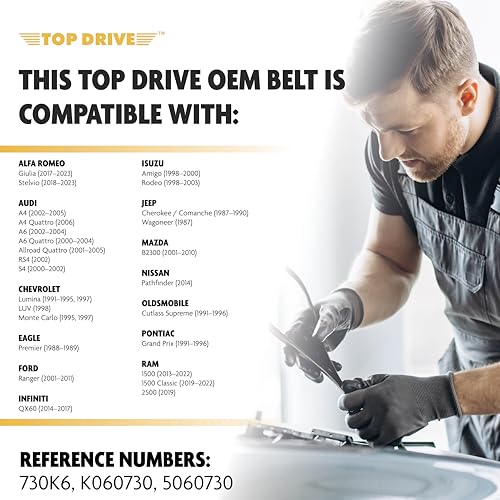 Image of Top Drive, 6PK1855, Premium Engine EPDM Serpentine Belt, 73.58 inch Length | 6-Rib, Automotive Replacement Serpentine Belt, Equivalent References K060730 and 5060730