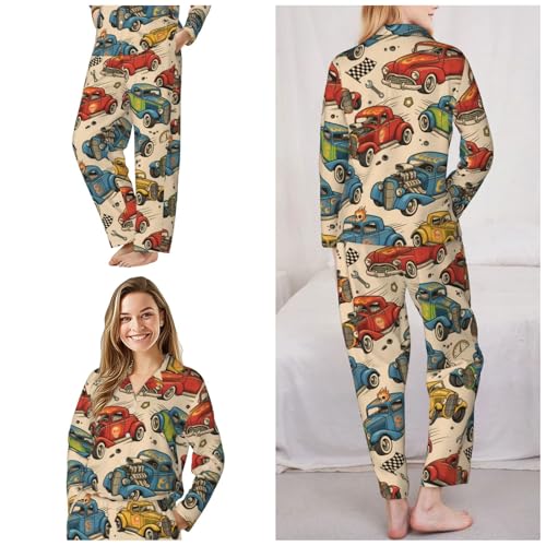 Image of Women'S Long Sleeve Pajama Set Soft Loungewear Button-Down Top & Elastic Waist Pants S- 2XL