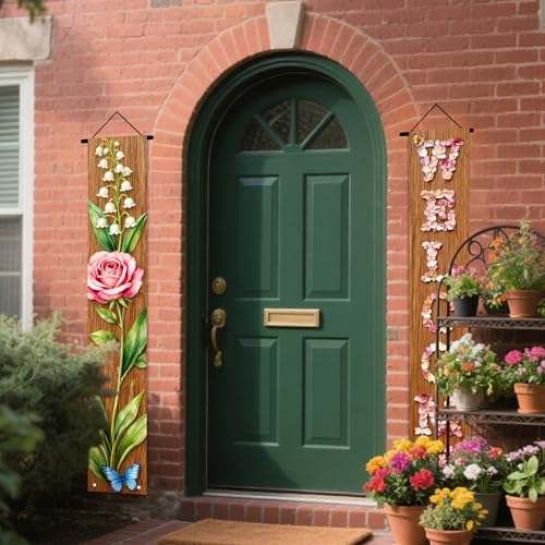 Image of Nuxovilar Lily Rose welcome Porch Banners 12x70 Inches Polyester