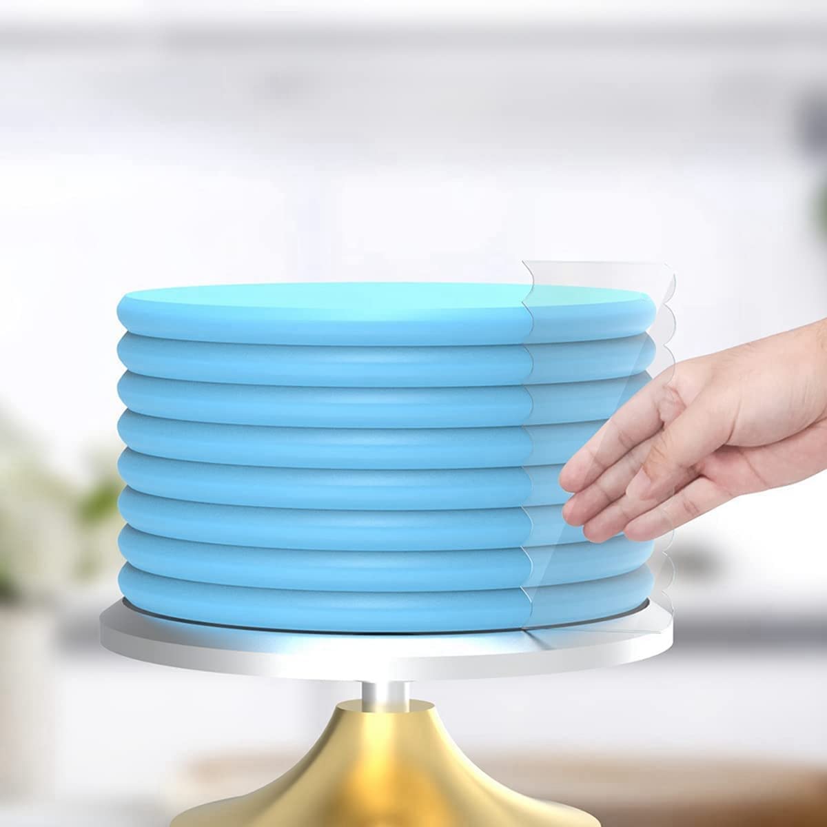 Antallcky Set di 6 raschietti per torte, set di 6 pezzi per decorare e glassare più lisce, mousse, burro e crema per torte, dente di sega, in plastica, 12 texture, colore: blu