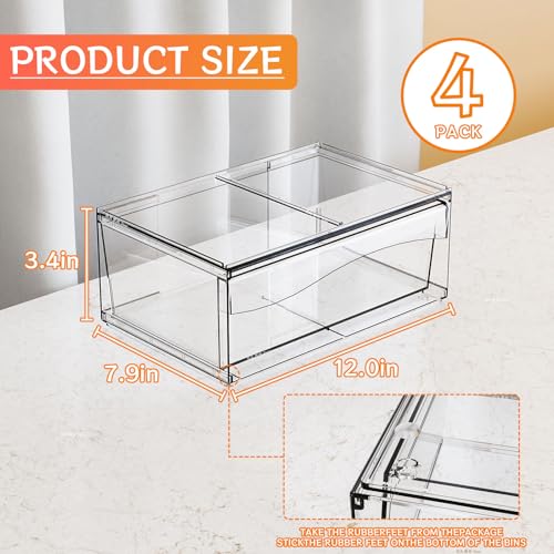 4 Pack Clear Stackable Storage Drawers,12
