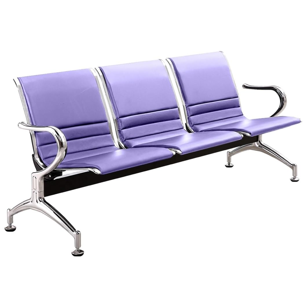 Sillas de Sala de Espera de 3 plazas, Banco de Sala de Espera con Brazos y Respaldo, sillas de recepción de Oficina de Cuero sintético, Banco de recepción de Acero para Aeropuerto (Azul Ciel