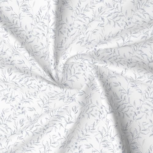 Image of Layers 100% Cotton Bedsheet for Double Size Bed | Lumina Floret Collection | 144 TC Soft & Breathable | Printed with 2 Pillow Covers | Wrinkle Free & Colorfast | 3 Piece Bedding Set - White & Blue