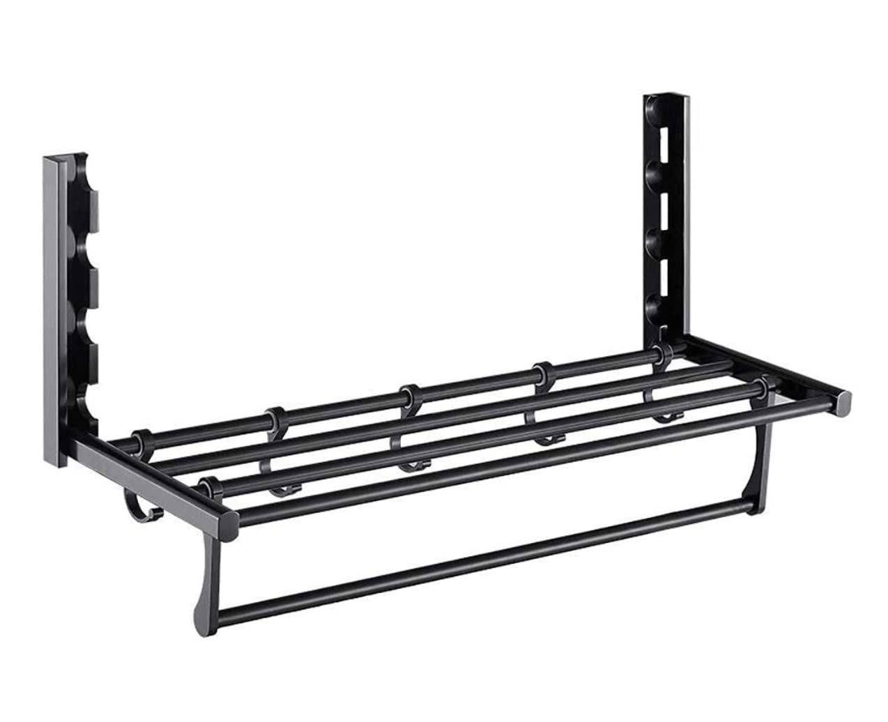 LMYSXAOZ Towel Rail Rack - Foldable Wall-Mounted Holder for Bath & Kitchen Space-Saving Shelf with Hooks Home and Hotel Use
