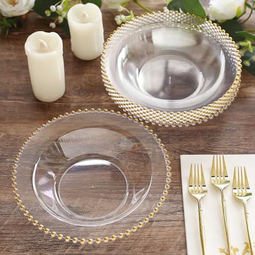 Efavormart DSP_BO4239_12_CLGD Efavormart 10 Pack Clear Plastic Soup Bowls With Gold Beaded Rim, Round Disposable Dessert Salad Bowls thumb #3