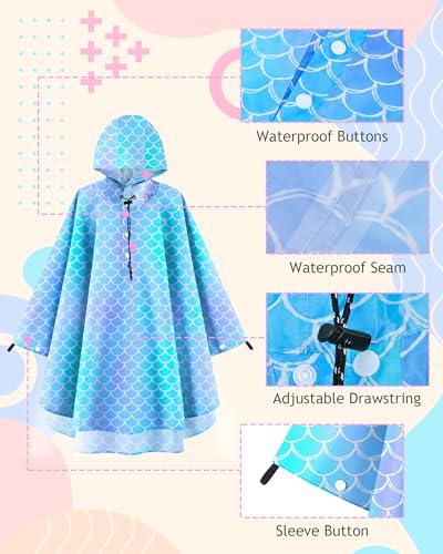 Image of OlyPegic Kids Rain Poncho with Hooded Reusable Waterproof Lightweight Ponchos Kids Boy Girl Raincoat Outwear