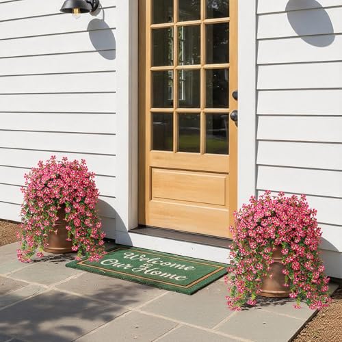 Image of 4 Bundles 29.5 inch Artificial Hanging Silk Flowers for Front Door(Rose Red) | Realistic Fake Morning Glory Flowers with Faux Eucalyptus, for Eave Porch Yard Garden Patio Balcony Home Outdoor Decoration
