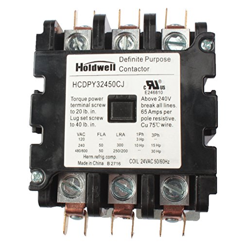 Image of Holdwell 42DF35AJ 3 Pole 50 Amp 24V Coil Definite Purpose Air Conditioner Contactor