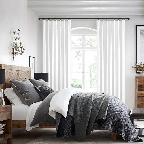 Image of Bright White Pinch Pleated Blackout Curtains 90 Inches Long for Bedroom, Neutral Thick Linen Blend Room Darkening Patio Door Curtain Hook Ring Thermal Privacy Windows Drapes 40 inchW x 90 inchL x 2 Panels Set