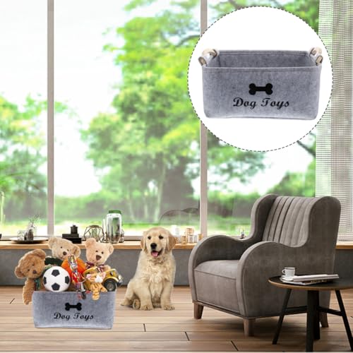 UKCOCO Aufbewahrungskorb Für Hundespielzeug: Welpen Sachen Korb Filz Welpen Spielzeug für Hunde Faltbare hundespielzeug box Mit Holzgriff für Katzenspielzeug, Hundebedarf,38 cmx 25 cmx 18 cm