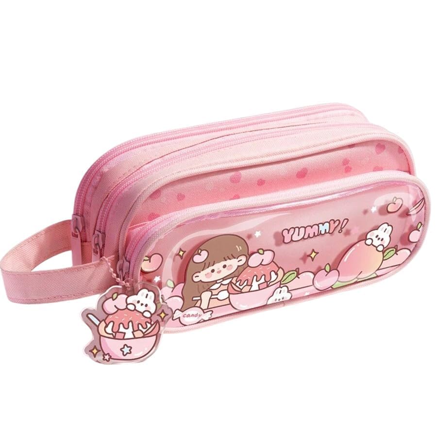 MANAKI Canvas Large Capacity Transparent Cartoon Print Pencil Case 3 Compartment Cute Aesthetic Pencil Case for Girls Multifunctional Stationery Organizer for School Office (Peach Girl) (B0DGL9KWQM) Amazon Price History, Amazon Price Tracker