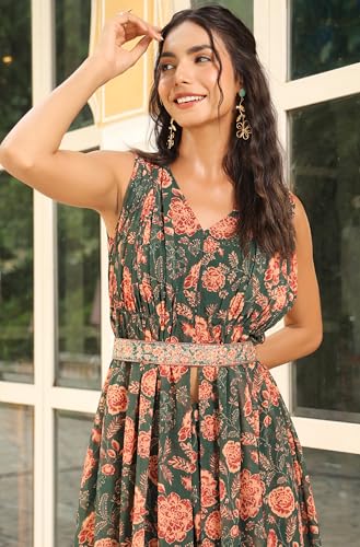 Janasya Indian Women's Georgette Green Festive Kurta With Palazzo for Women2