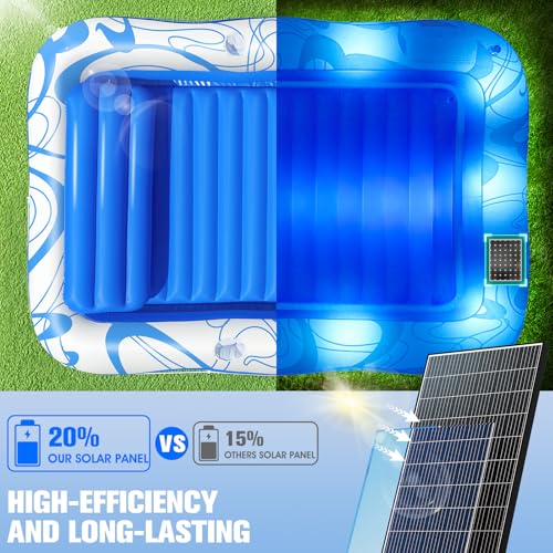 Inflatable Tanning Pool Lounger with Lights,81\"x 60\" Large Tanning Floats for Adults,2025 Swirls Pool Lounger Float,Blow Up Tanning Water Bed with Cup&Phone Holder,Adults Tanning Pools for Backyard