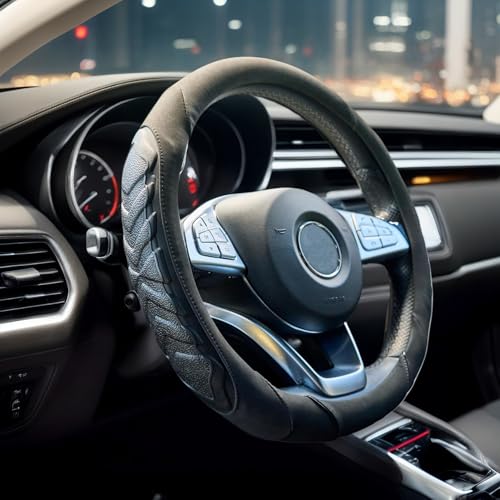 車 ハンドルカバー かっこいい ステアリングカバー 軽自動車 事故防止 滑らない 高級 ギフト 取り付け易い (ブラック) sサイズ