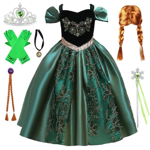 Kosplay Niñas Disfraz de Anna Princesa con Peluca y Accesorios Vestido de Reina de Nieve Vestido de Princesa Elsa Cumpleaños Fiesta Cosplay Navidad Halloween Carnaval Vestirse Chica 100-150