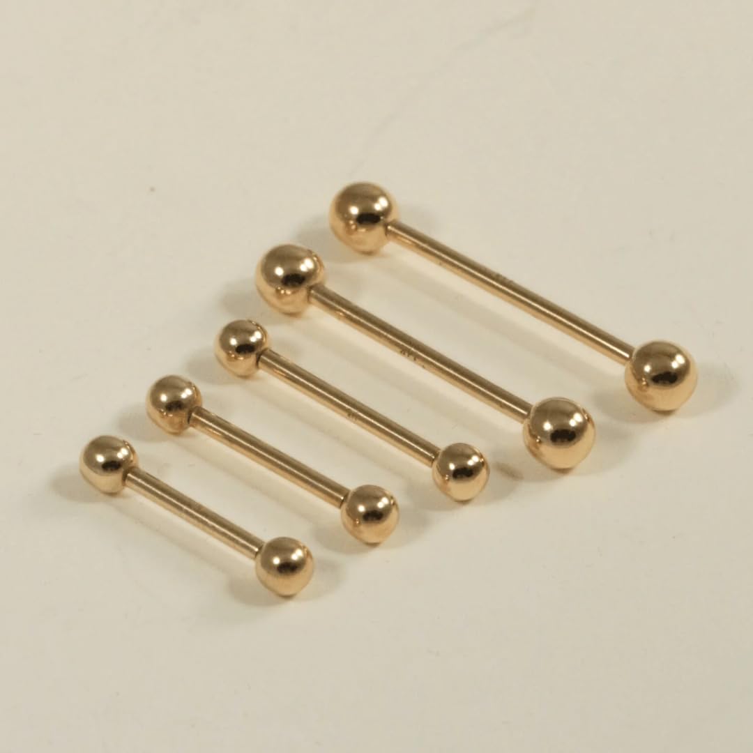 Zungenpiercing aus 14 Karat massivem Gold mit Kugelenden, gerader Barbell-Zungenring, sichere Schraubkugeln, oraler Piercing-Schmuck für den täglichen Gebrauch für Damen und Herren