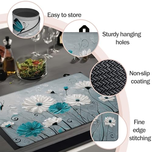 Image of Daisy Flowers Stove Cover for Electric and Glass Stove Tops 3-in-1 Stove Mat, Heat Resistant Counter Protector Mat, Non-Slip Surface & Drying Rack, 28.5 inchLx20.5 inchW