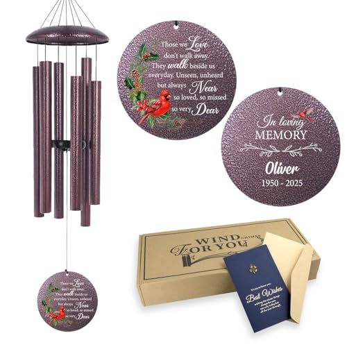 Image of ASTARIN Personalized Cardinal Wind Chime Memorial, Customized Sympathy Wind Chimes for Loss of Loved One, in Memory of Loved Ones Lost, Bereavement Gifts Windchimes Outdoor, Produced in Texas