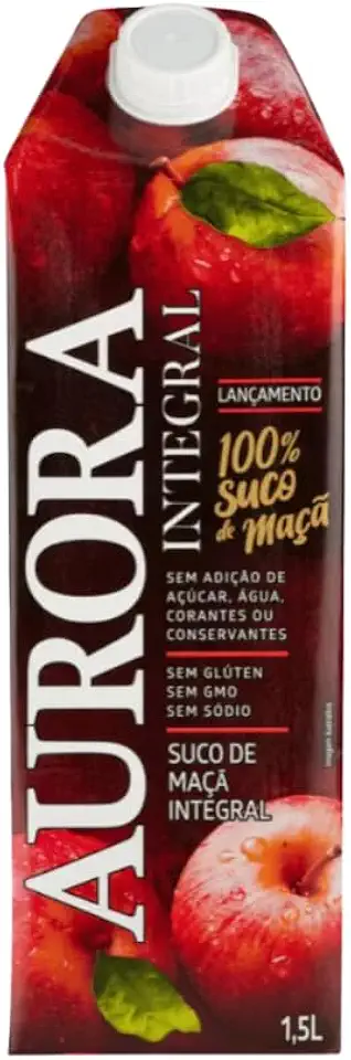 Suco de Maçã Integral Aurora Tetra Pack: 1,5L - Sabor Natural e Refrescante Sem Adição de Polpa Ideal para Refeições