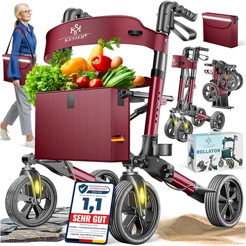 KESSER Rollator Aluminium Set, Leichtgewicht-Reiserollator mit Vollausstattung, 3-fach faltbar für Kofferraum klappbar Reise und Flug, Höhe verstellbar, Gurt, Stockhalter Gehwagen Laufhilfe Gehhilfe KESSER Rollator Aluminium Set, Leichtgewicht-Reiserollator mit Vollausstattung, 3-fach faltbar für Kofferraum klappbar Reise und Flug, Höhe verstellbar, Gurt, Stockhalter Gehwagen Laufhilfe Gehhilfe