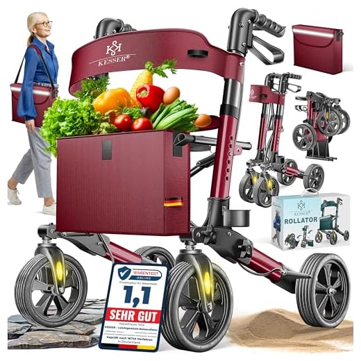 Drive Medical, Rad 190/50 Standard Rollator Migo, silber 5 KESSER Rollator Aluminium Set, Leichtgewicht-Reiserollator mit Vollausstattung, 3-fach faltbar für Kofferraum klappbar Reise und Flug, Höhe verstellbar, Gurt, Stockhalter Gehwagen Laufhilfe Gehhilfe