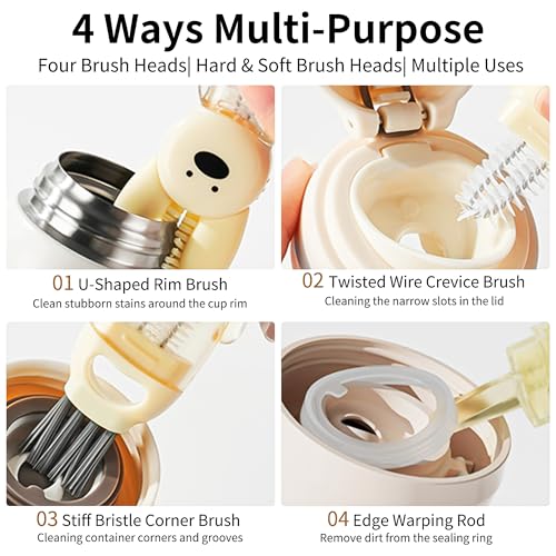 Image of 3 PCS Bottle Brush - Upgrade 4 in 1 Cup Lid Gap Cleaning Brush Set, Multifunctional Insulation Bottle Cleaning Tools, Mutipurpose Tiny Silicone Cup Holder Cleaner, Home Kitchen Cleaning Tools