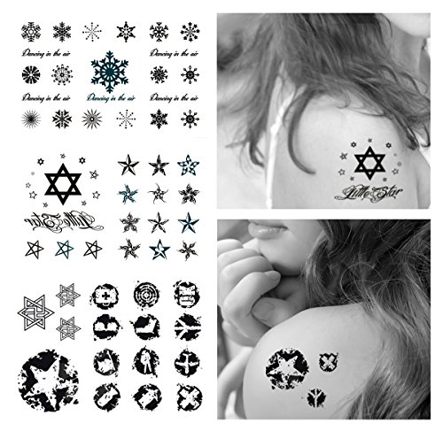 3-packs Temporary Tattoo - Variety Stars Star of David Snowflake