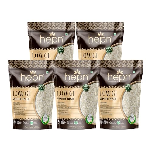 Image of hepn Low GI White Rice Pack of 5, 4.5kg, Lab Tested GI 41, Premium Low Glycemic Staple, Diabetic Friendly, No Added Sugar, Daily Meals