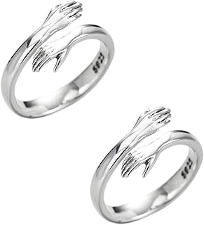 Hugging Hands Rings for Couple Hug Rings Love Rings for Lovers Silver Adjustable Hugging Lover Ring for Girlfriend Women Girls…