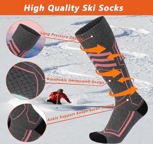 2 Pairs Merino Wool Ski Socks for Men Women, Thick Winter Warm Skiing Socks for Skiing,Hiking,Cysing3