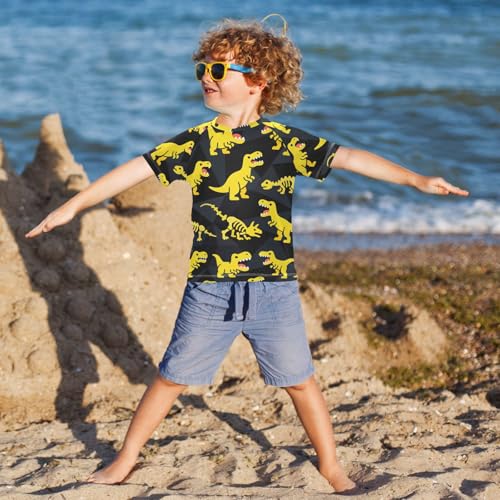Animal Dinosaur Fluorescence Yellow Short Sleeve Matching Bathing Suits for Kids Swimsuit for Kids Girls Rash Guard Swimsuit for 3-12 Years Traje de bano para nino4