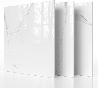 10-Pack Peel and Stick Backsplash Tiles – Glossy PVC Wall Panels, Cloud White Shower Tiles, 12" x 12" (9.68 Sq. Ft.), Waterproof Self-Adhesive for Bathroom & Kitchen, Realistic Marble-Like Finish