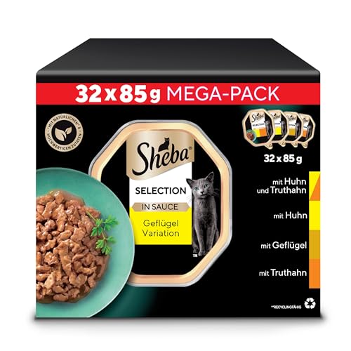 SHEBA Adult Katzenfutter nass - 32x85g Schalen - Geflügel Variation in Sauce - Nassfutter für Katzen - 1 Großpackung 1