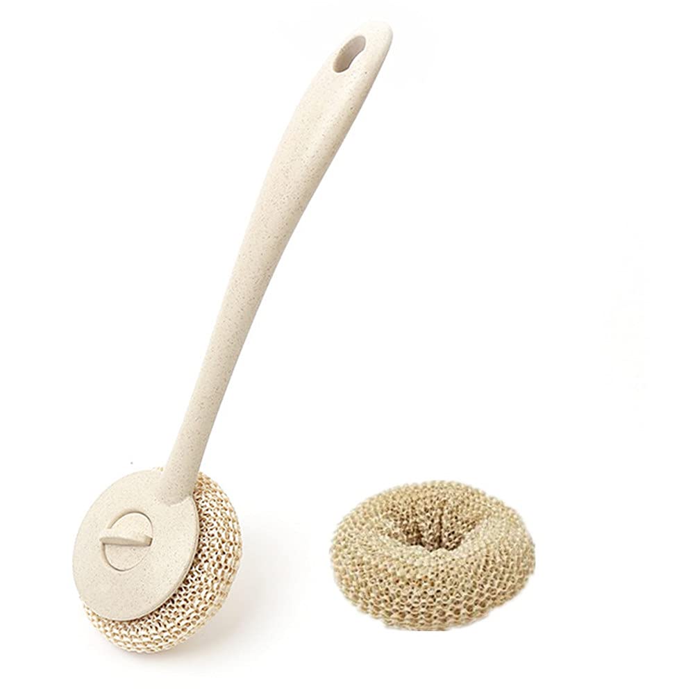 Nanofibers Scrubber Ball with Handle Used for Dishes, Pots, Pans, and Ovens. Easy Scouring for Kitchen Cleaning (Beige)